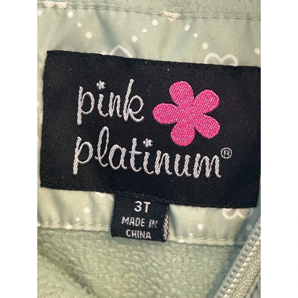 Pink Platinum Girls‎ Mint Green Heart Print Hooded Puffer Jacket Size 3T